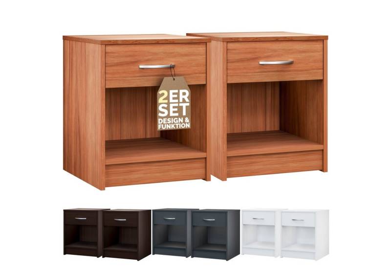 Casaria Nachttisch Hamburg (2-St), Schublade 50x40x35cm Boxspringbett Komforthöhe Schlafzimmer Holz von Casaria