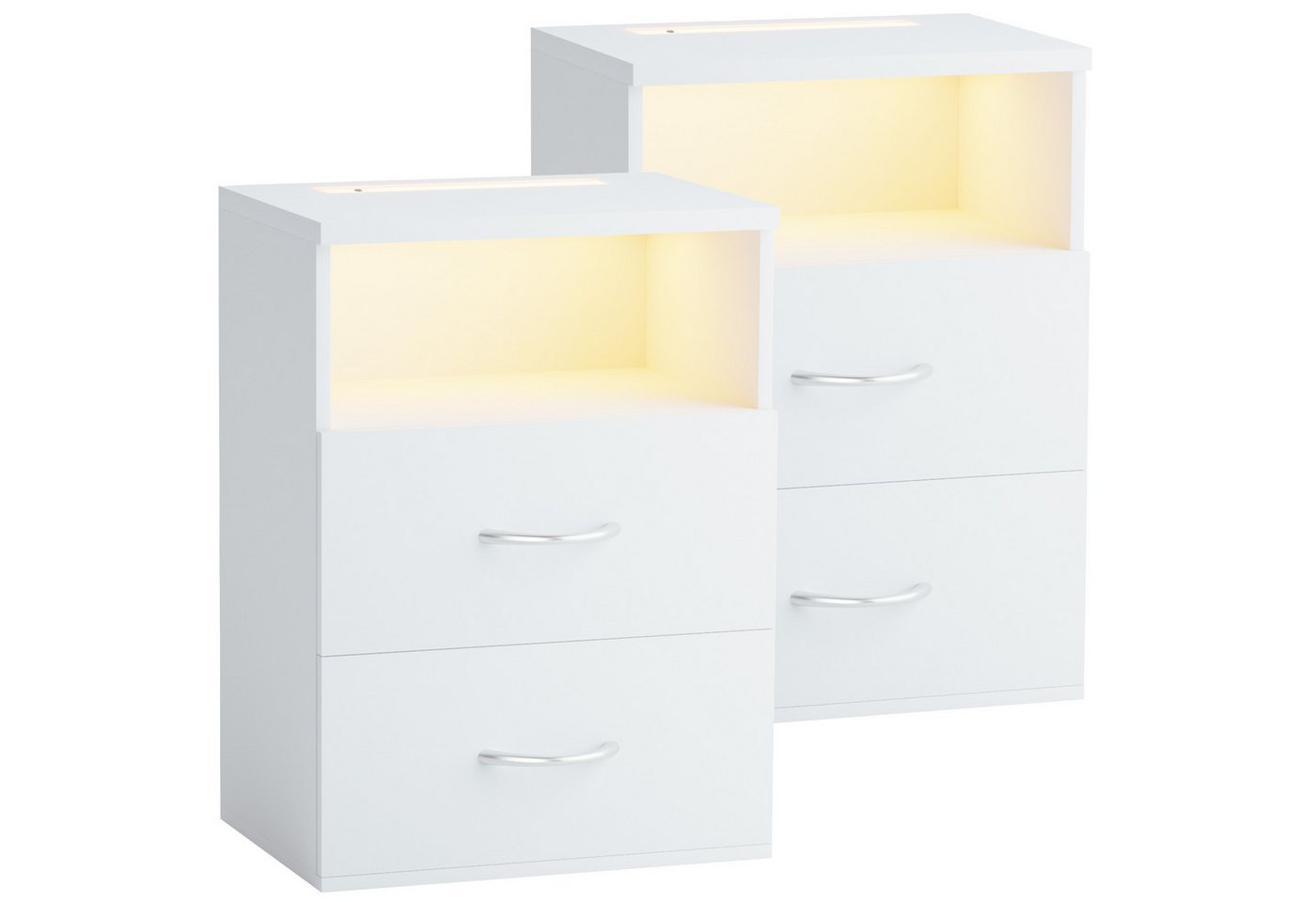 Casaria Nachttisch Jamie (2-St), mit Touch LED Beleuchtung 40x28x55cm Dimmbar Holz 2 Schubladen Bett von Casaria