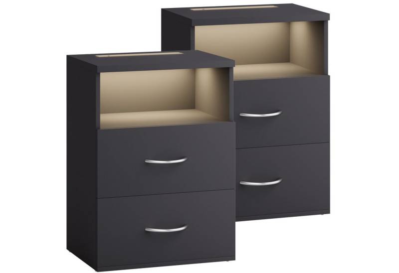 Casaria Nachttisch Jamie (2-St), mit Touch LED Beleuchtung 40x28x55cm Dimmbar Holz 2 Schubladen Bett von Casaria