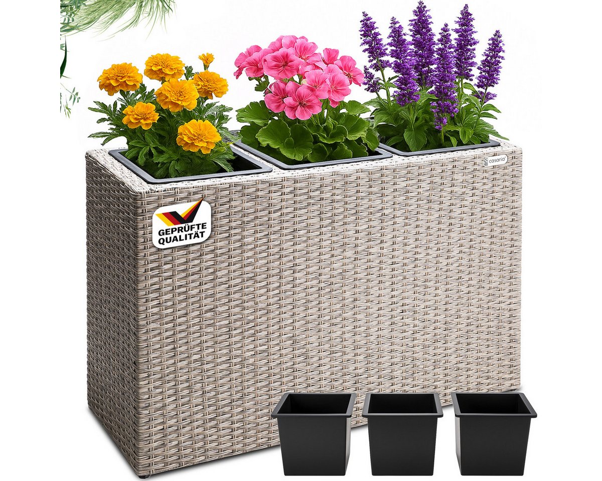 Casaria Pflanzkübel, 3 Innentöpfe Herausnehmbar Polyrattan 83x30,5x60cm Blumentopf Creme von Casaria