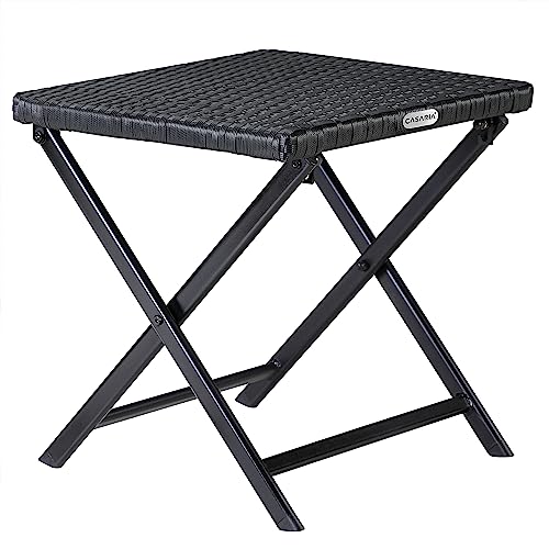 Casaria® Polyrattan Klapphocker 110kg Belastbarkeit 44x40x44cm Klappbar Leicht Tragbar Außen Wetterfest Garten Terrasse Balkon Camping Hocker Stuhl Tisch von Casaria