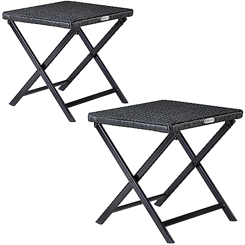 Casaria® Polyrattan 2er Set Klapphocker 110kg Belastbarkeit 44x40x44cm Klappbar Leicht Tragbar Wetterfest Garten Terrasse Balkon Camping Hocker Stuhl Tisch von Casaria