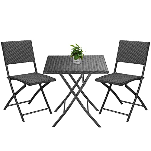 Casaria® Polyrattan Balkonmöbel 3 TLG. Klappbar Platzsparend 2 Personen Wetterfest Balkon Terrasse Bistro Garten Möbel Sitzgruppe Essgruppe Garnitur Set von Casaria