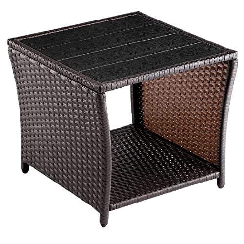 Casaria® Polyrattan Beistelltisch mit WPC Tischplatte 45x45x40cm 80 kg Belastbarkeit Wetterfest Outdoor Garten Terrasse Balkon Tisch Gartenmöbel Braun von Casaria