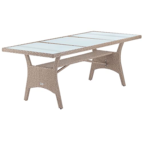 Casaria® Polyrattan Gartentisch 190x90x74 cm mit Ablage Glas Tischplatte Höhenverstellbar Wetterfest Garten Terrasse Balkon Esstisch Gartenmöbel Creme von Casaria
