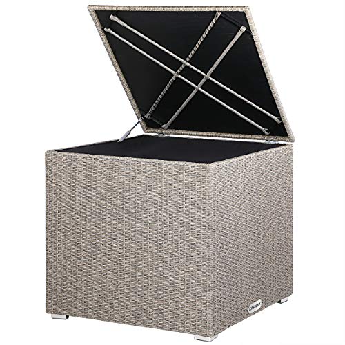 Casaria® Auflagenbox Kissenbox 318 L mit Deckel 75x75x70cm Wasserdicht Gasdruckfeder Garten Aufbewahrungsbox Balkon Truhe Abwaschbar Polyrattan Creme von Casaria