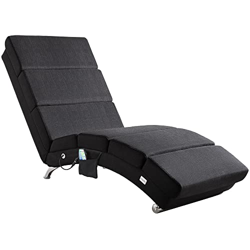 Casaria® Relaxliege XXL Massage Heizfunktion 186x89x55cm Ergonomisch Stoff Gepolstert 180kg Belastbarkeit Wohnzimmer Chaiselongue Relaxsessel Anthrazit von Casaria