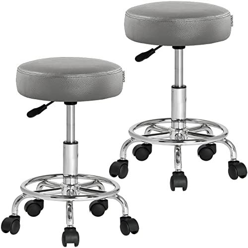 Casaria® Rollhocker 2er Set Höhenverstellbar 10cm Polsterung 51-65cm Sitzhöhe 360° Drehbar Ø35cm Fußstütze Rund Hocker Drehhocker Arbeitshocker Grau von Casaria