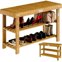 Schuhregal mit Sitzfläche Holz Massiv 160kg Belastbarkeit FSC®-Zertifiziert Akazie 3 Ebenen Flur Bad Schuhbank Sitzbank Schuhschrank Braun xl von Casaria