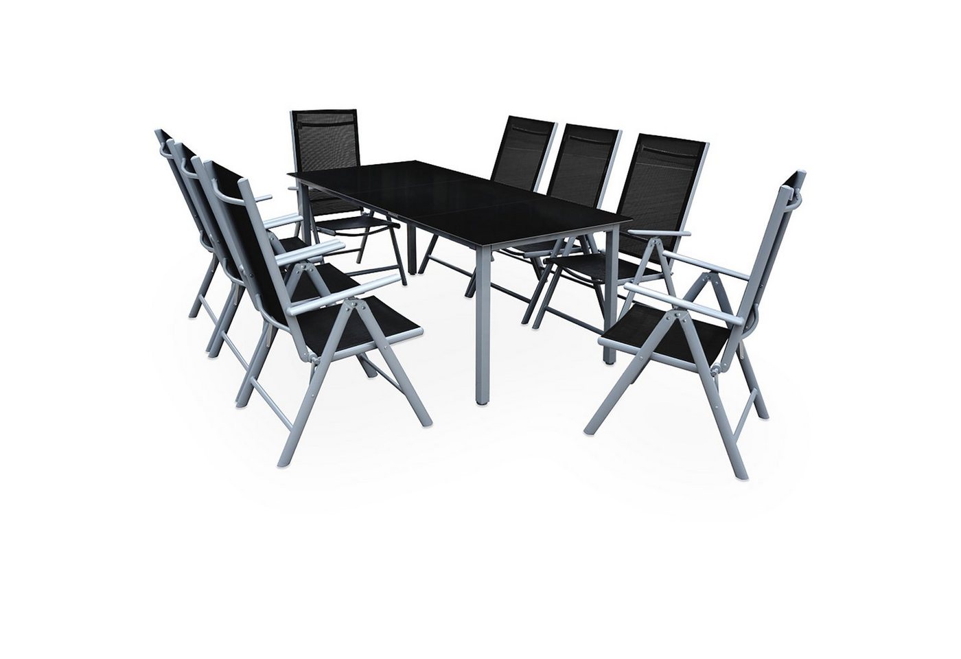 Casaria Sitzgruppe Bern, (9-tlg), Aluminium 5mm Sicherheitsglas Stühle Klappbar Verstellbar Wetterfest von Casaria