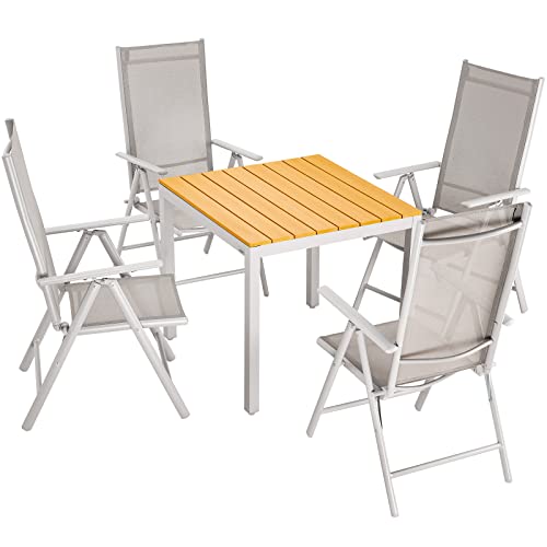 Casaria® Gartenmöbel Set 4 Stühle mit WPC Tisch 80x80cm Aluminium Sicherheitsglas Wetterfest Klappbar Modern Terrasse Balkon Möbel Sitzgruppe Garnitur Bern von Casaria