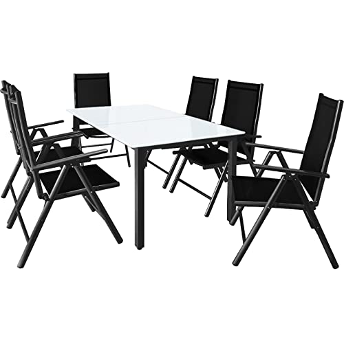 Casaria® Gartenmöbel Set 6 Stühle mit Tisch 150x90cm Aluminium Sicherheitsglas Wetterfest Klappbar Modern Terrasse Balkon Möbel Sitzgruppe Garnitur Bern von Casaria