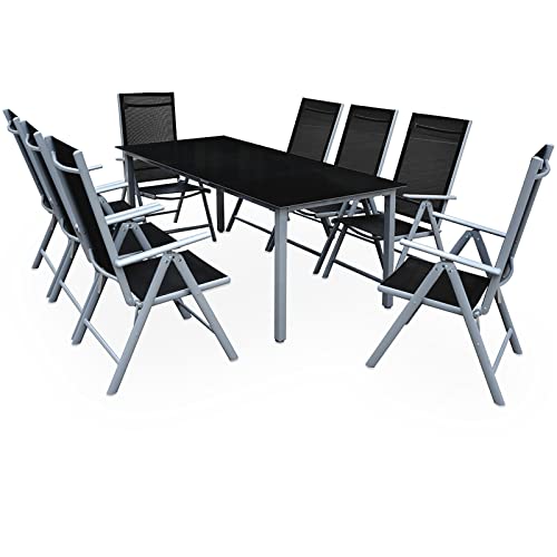 Casaria® Gartenmöbel Set 8 Stühle mit Tisch 190x90cm Aluminium Sicherheitsglas Wetterfest Klappbar Modern Terrasse Balkon Möbel Sitzgruppe Garnitur Bern von Casaria