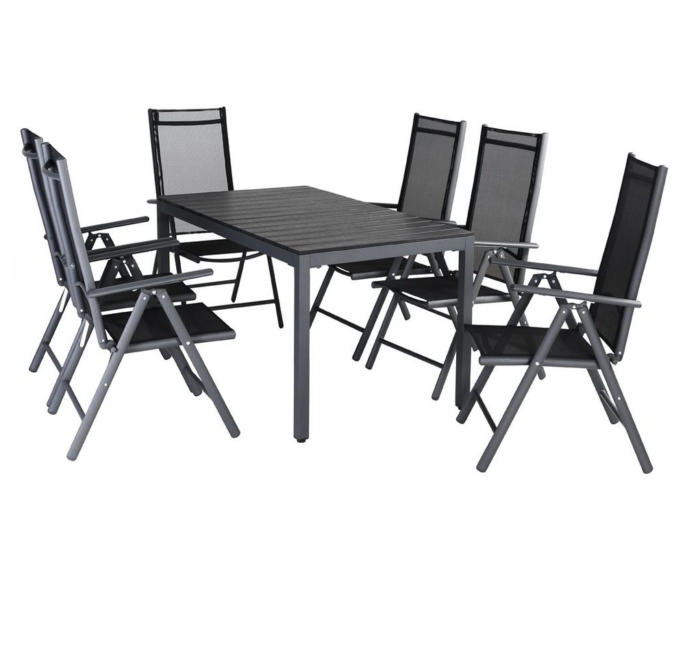 Casaria Sitzgruppe WPC Bern, (7-tlg), Aluminium 8-fach Verstellbar Hochlehner Stühle Klappbar WPC von Casaria