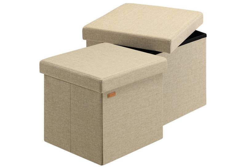 Casaria Sitzhocker, mit Stauraum Beige Faltbar Deckel Stoff Gepolstert 40x40x40cm Klein von Casaria