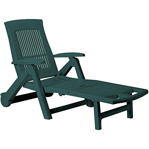 Casaria® Sonnenliege Zircone mit Rollen Gartenliege Liegestuhl klappbar wetterfest 5-Fach verstellbare Rückenlehne Strandliege 120kg Grün von Casaria