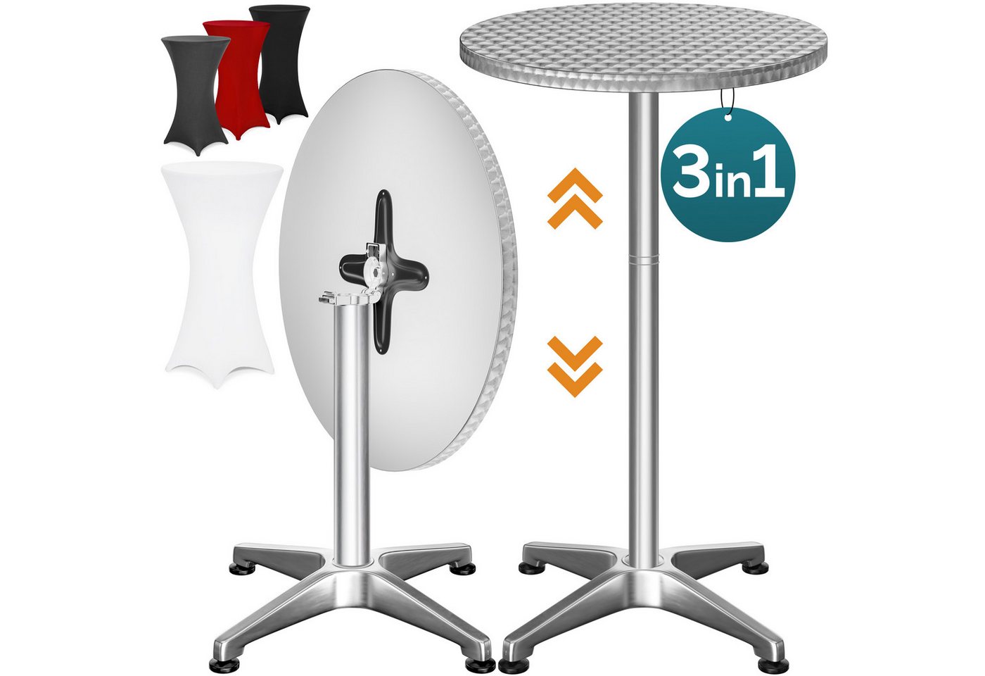 Casaria Stehtisch, mit Husse Klappbar Höhenverstellbar Hoch Alu Rund Ø60cm Wetterfest von Casaria