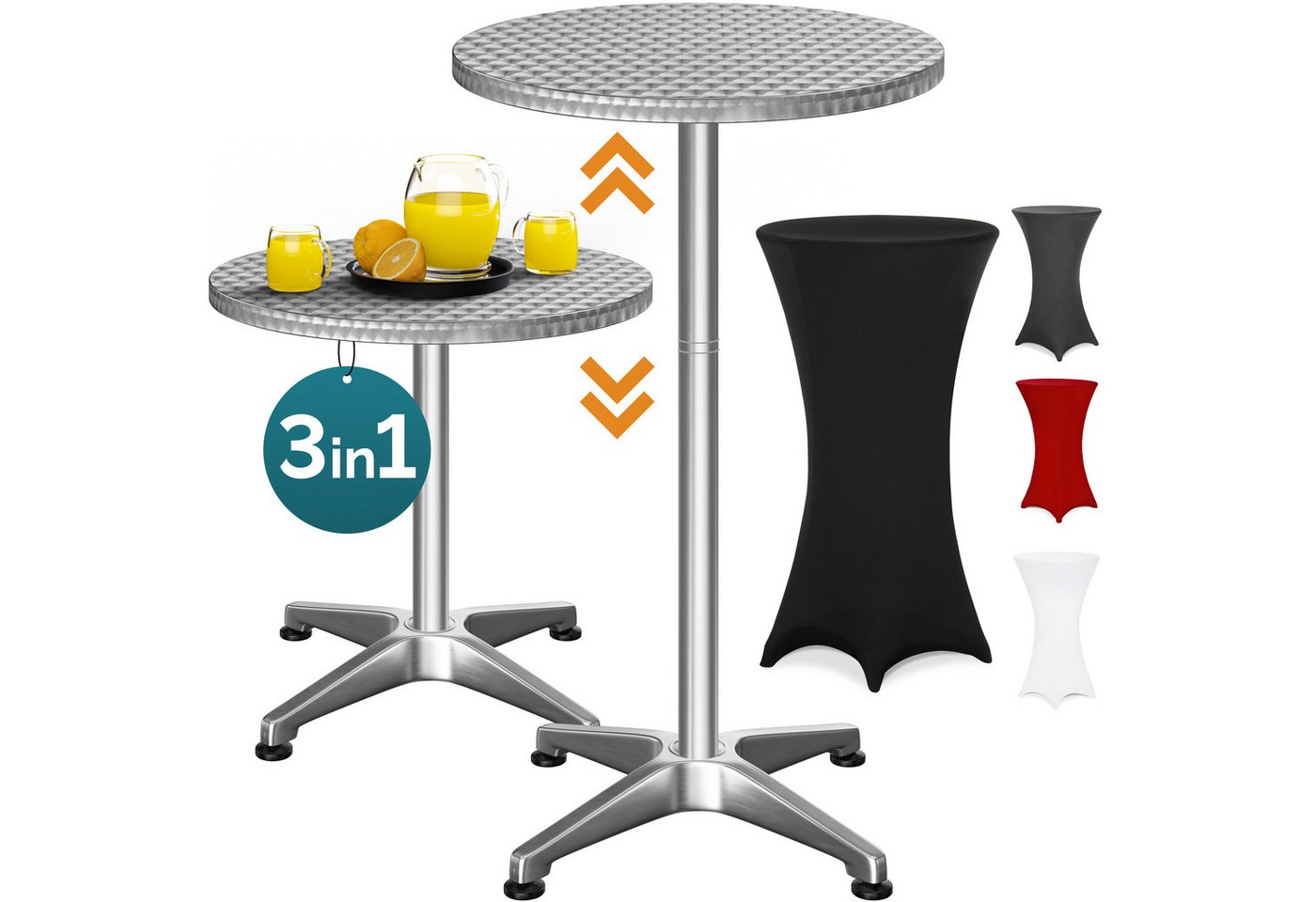 Casaria Stehtisch, mit Husse Stabil Höhenverstellbar Hoch Alu Rund Ø 60cm Wetterfest von Casaria