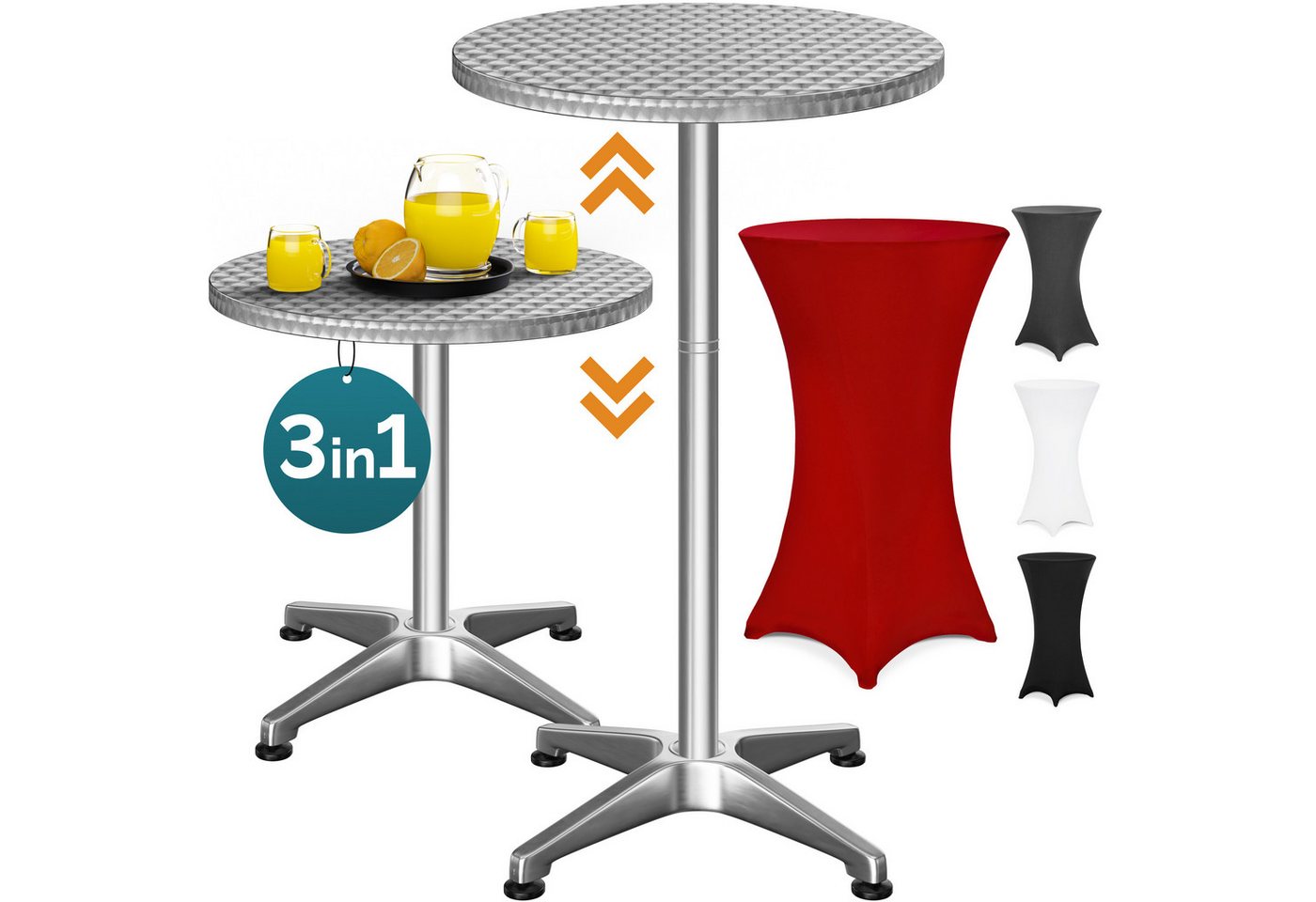 Casaria Stehtisch, mit Husse Stabil Höhenverstellbar Hoch Alu Rund Ø 60cm Wetterfest von Casaria