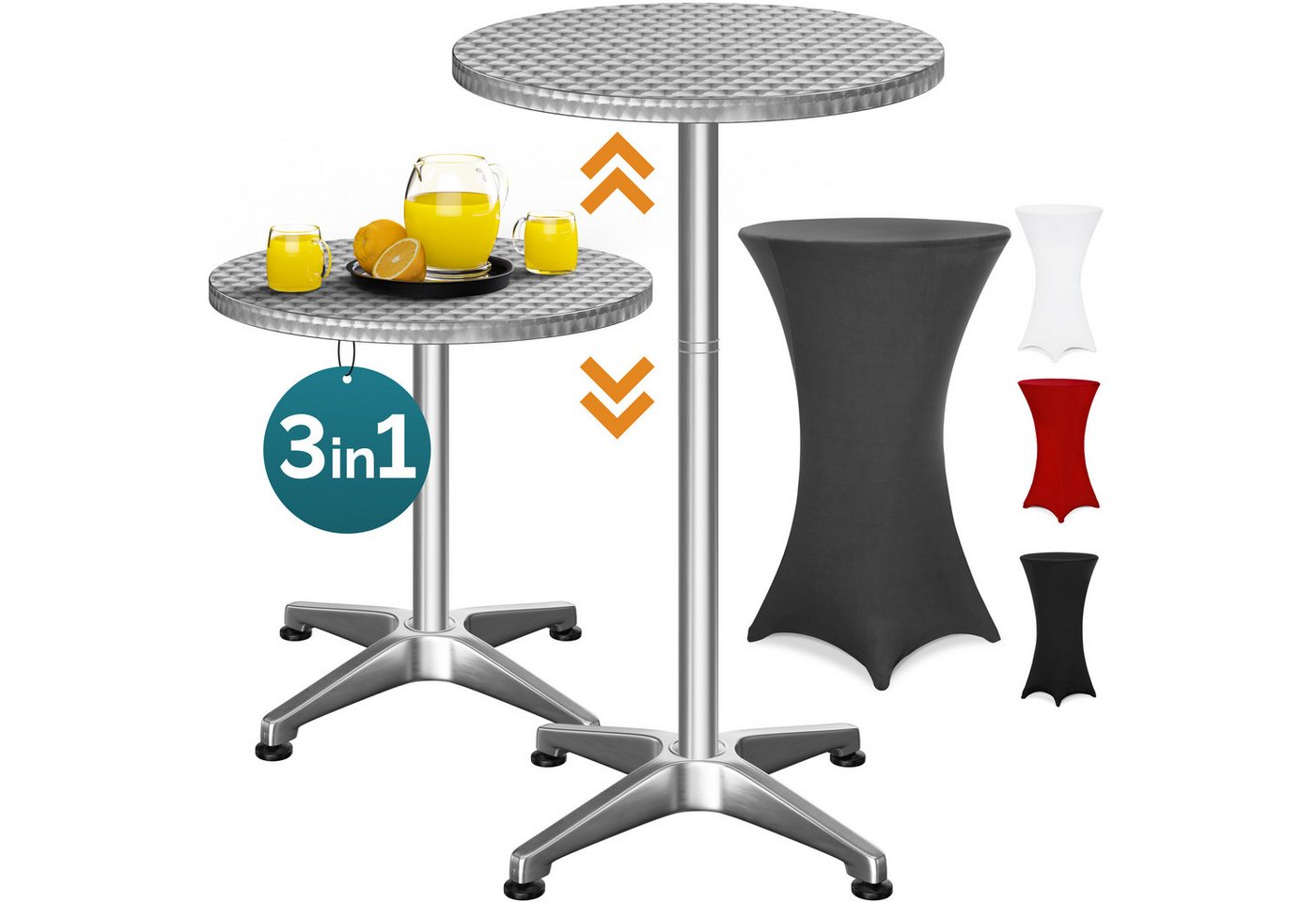 Casaria Stehtisch, mit Husse Stabil Höhenverstellbar Hoch Alu Rund Ø 60cm Wetterfest von Casaria