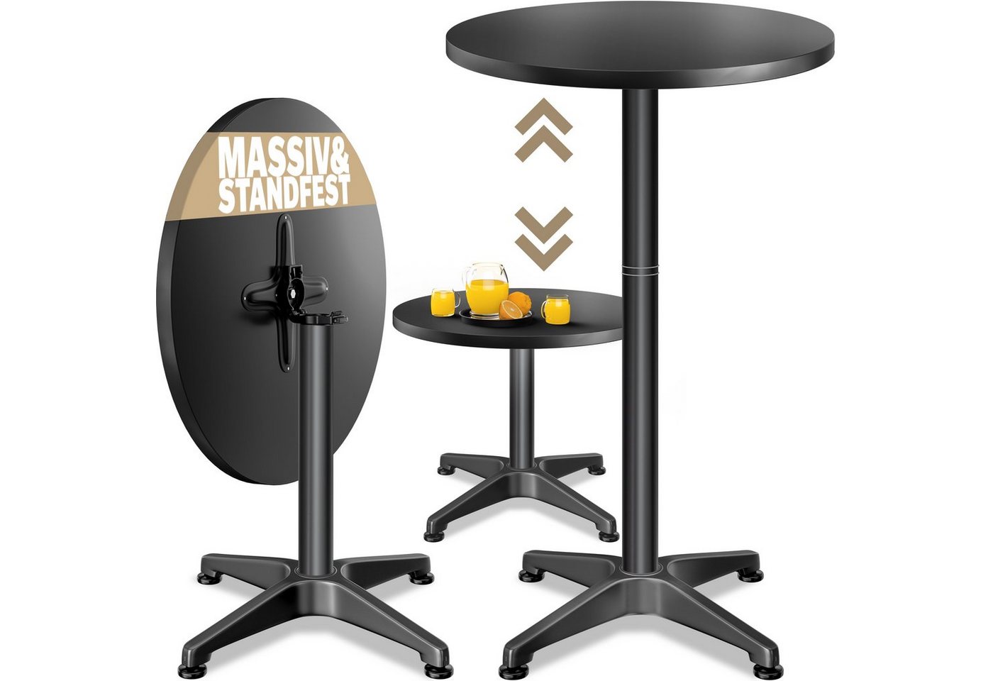 Casaria Stehtisch (1-St), Höhenverstellbar Klappbar 70cm/115cm Hoch Alu Rund Ø60cm Wetterfest von Casaria