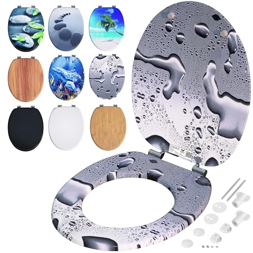 CASARIA® Toilettendeckel mit doppelter Absenkautomatik MDF rostfreie Metall Scharniere WC Sitz 175kg Belastbar Antibakteriell Toilettensitz Waterdrops CASARIA® Toilettendeckel mit doppelter Absenkautomatik MDF rostfreie Metall Scharniere WC Sitz 175kg Belastbar Antibakteriell Toilettensitz Waterdrops von Casaria