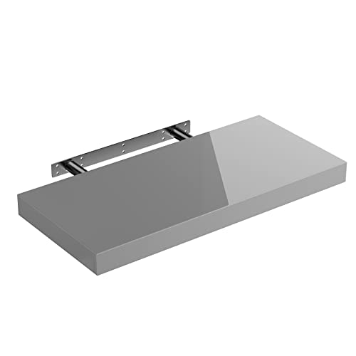 Casaria® Wandregal Holz Grau Hängeregal mit Halterung 15kg Tragkraft Küche Wohnzimmer Schweberegal Bücherregal Regalbrett Schwebend Hochglanz 50cm von Casaria