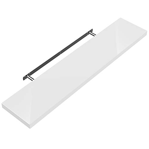 Casaria® Wandregal Weiß mit Halterung Schwebend 15kg Tragkraft Küche Wohnzimmer Büro Flur Schweberegal Regalbrett Hängeregal Hochglanz 110cm von Casaria