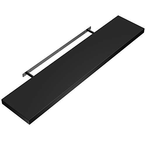 Casaria® Wandregal Holz Schwarz Hängeregal mit Halterung 15kg Tragkraft Küche Wohnzimmer Flur Schweberegal Bücherregal Regalbrett Schwebend Matt 110cm von Casaria