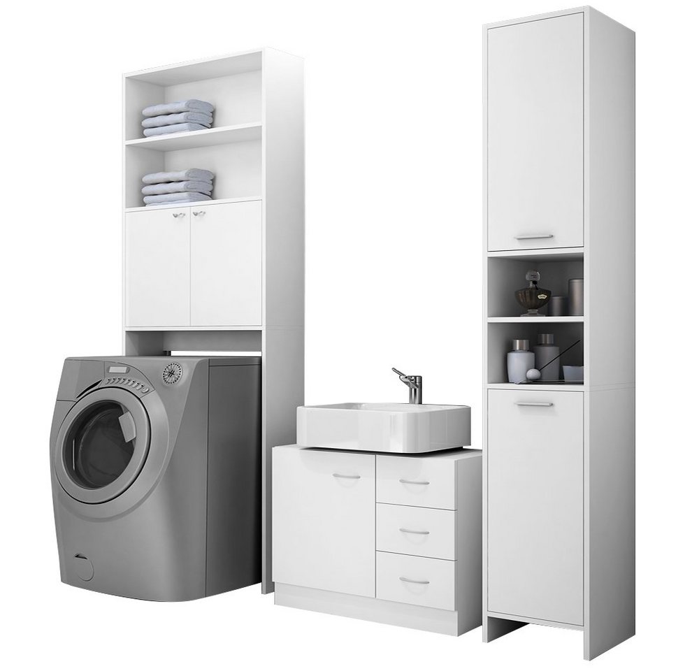 Casaria Badmöbel-Set, Badezimmerhochschrank Waschmaschinenschrank Waschbeckenunterschrank von Casaria