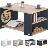 Couchtisch mit Ablage 2 Fächer Stauraum 90x59x48cm Kratzfest Holz 50kg Belastbarkeit Groß Wohnzimmer Büro Sofa Couch Tisch Beistelltisch holz grau von Casaria