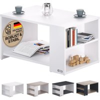 Couchtisch mit Ablage 2 Fächer Stauraum 90x59x48cm Kratzfest Holz 50kg Belastbarkeit Groß Wohnzimmer Büro Sofa Couch Tisch Beistelltisch weiß von Casaria