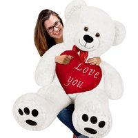 Deuba Plüschtier Teddybär XXL Weiß inkl. Herzkissen von Casaria