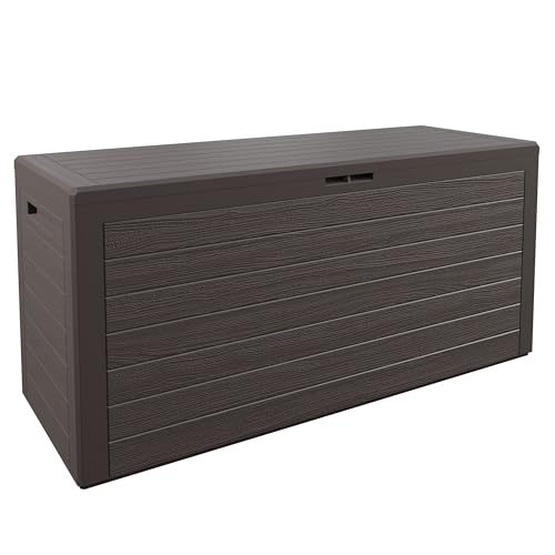 Deuba® XXL Auflagenbox 280L Wetterfest UV-beständig Deckel Abschliessbar Garten Balkon 120x46x57cm Gartentruhe Gartenbox Truhe Holz Optik Braun von Casaria