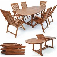 Gartenmöbel Set Wetterfest Holz für 6 Personen 200cm FSC®-zertifiziert Klappbar Ausziehbar Schirmständer Garten Terrasse 7-tlg. Eukalyptus - Casaria von Casaria