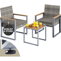 Gartenmöbel Polyrattan Set Wetterfest 2 Stühle Tisch Auflagen 160kg Belastbarkeit Verstellbar Terrasse Balkon Möbel Lounge Grau Akazie - Casaria von Casaria