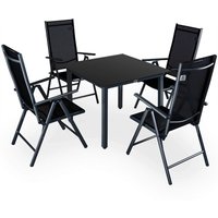 Gartenmöbel Set 4 Stühle mit Tisch 90x90cm Aluminium Sicherheitsglas Wetterfest Klappbar Modern Terrasse Balkon Möbel Sitzgruppe Garnitur Bern von Casaria