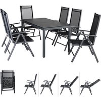 Gartenmöbel Set 6 Stühle mit wpc Tisch 140x80cm Aluminium Sicherheitsglas Wetterfest Klappbar Modern Terrasse Balkon Möbel Sitzgruppe Garnitur Bern von Casaria