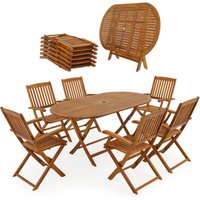 Gartenmöbel Set Holz FSC®-zertifiziert wetterfest klappbar 7-tlg. Schirmständer Armlehnen Garten Balkon Terrasse 160x85x74cm Akazie Braun - Casaria von Casaria