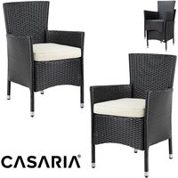 Gartenstühle 2er Set Polyrattan Stapelbar mit Auflagen 160kg Belastbarkeit Wetterfest Outdoor Garten Terrasse Balkon Stapelstuhl Stuhl Sessel schwarz von Casaria