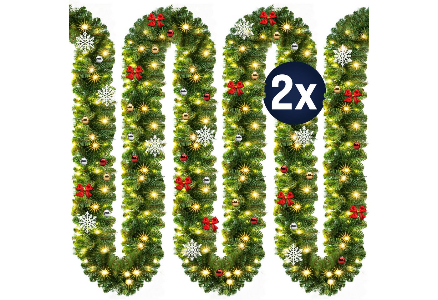 Kunstgirlande, Casaria, Höhe 28 cm, Weihnachtsgirlande Deko Weihnachten 2m 5m 80 LED Warmweiß Innen Außen Kunstgirlande, Casaria, Höhe 28 cm, Weihnachtsgirlande Deko Weihnachten 2m 5m 80 LED Warmweiß Innen Außen von Casaria