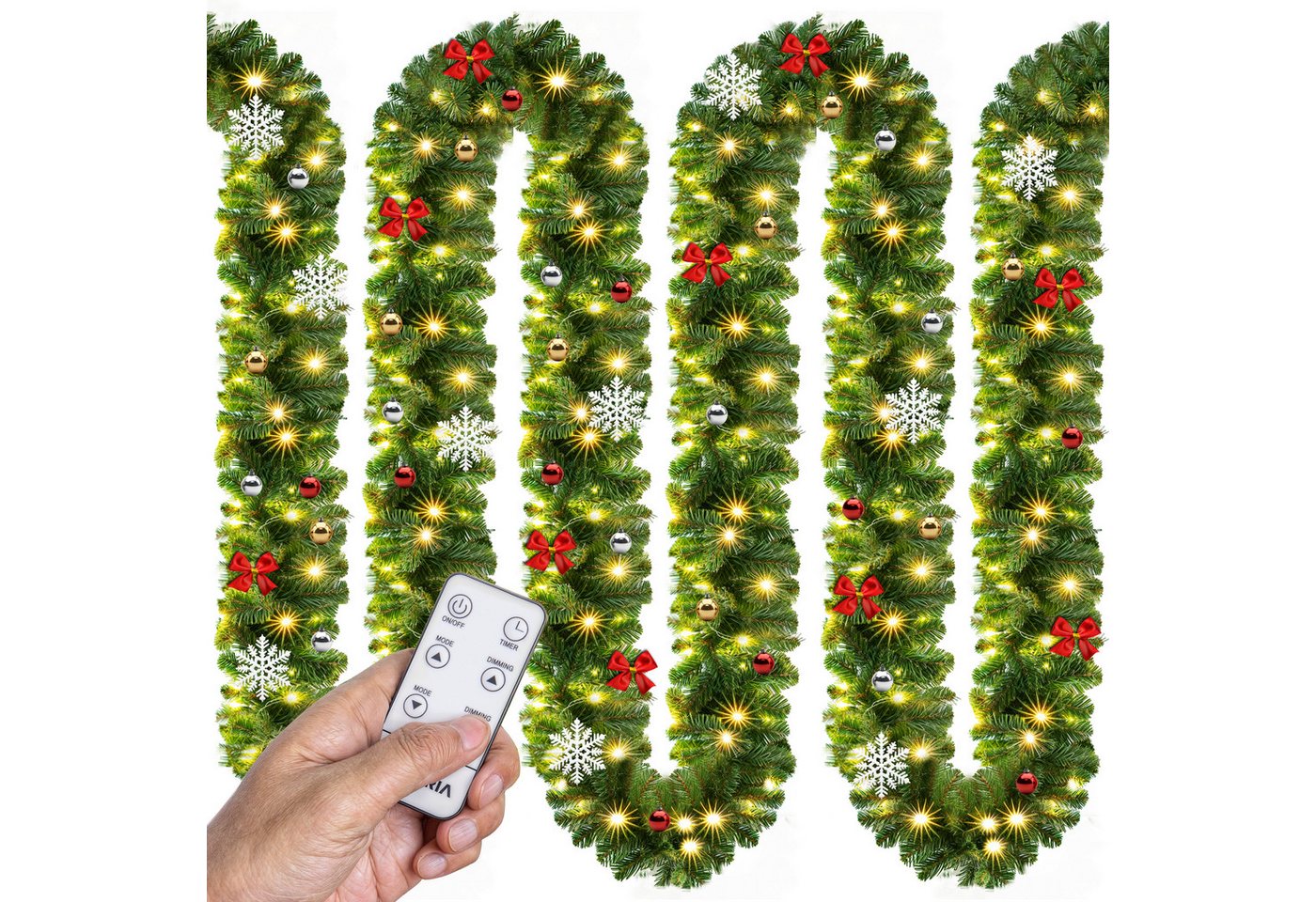 Kunstgirlande, Casaria, Höhe 28 cm, Weihnachtsgirlande geschmückt mit Fernbedienung 5m 80 LED Warmweiß Kunstgirlande, Casaria, Höhe 28 cm, Weihnachtsgirlande geschmückt mit Fernbedienung 5m 80 LED Warmweiß von Casaria