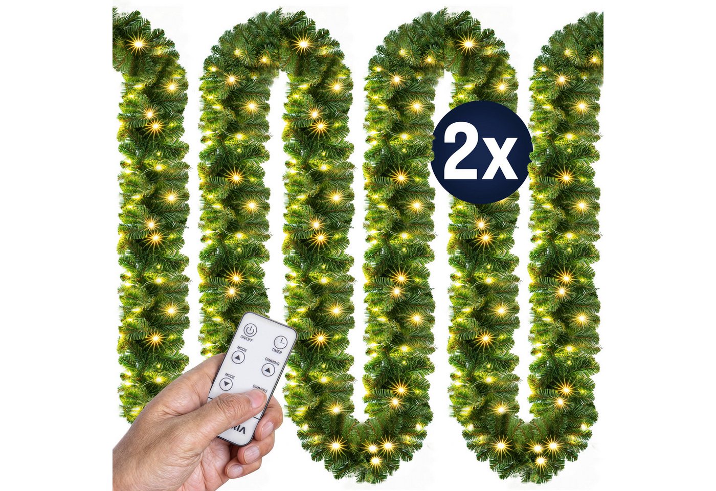 Kunstgirlande, Casaria, Höhe 28 cm, Weihnachtsgirlande mit Fernbedienung 2x 5m 100 LED Deko Weihnachten Kunstgirlande, Casaria, Höhe 28 cm, Weihnachtsgirlande mit Fernbedienung 2x 5m 100 LED Deko Weihnachten von Casaria