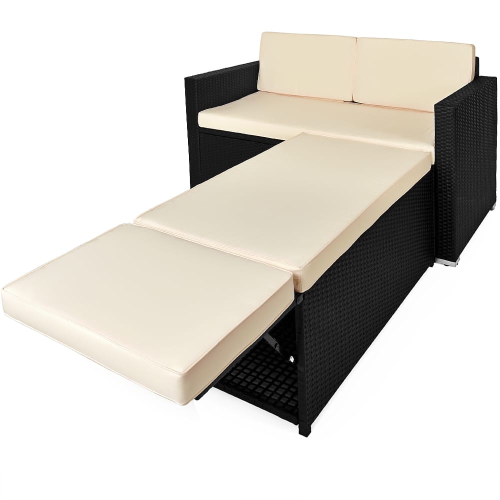 Polyrattan Bank Schwarz/Creme mit Stauraum von Deuba®