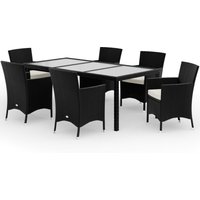 Polyrattan Gartenmöbel Set 7 teilig Stühle stapelbar inkl. 7cm Auflagen 190x90cm Gartentisch Terrasse Balkon Möbel Sitzgruppe Essgruppe Schwarz von Casaria
