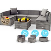 Gartenmöbel Set Polyrattan 5 Personen Wetterfest Tisch 5mm Sicherheitsglas Lounge Outdoor Terrasse Eck Sofa Sitzauflagen grau/anthrazit - Casaria von Casaria