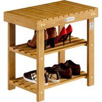 Schuhregal mit Sitzfläche Holz Massiv 160kg Belastbarkeit FSC®-Zertifiziert Akazie 3 Ebenen Flur Bad Schuhbank Sitzbank Schuhschrank Braun m von Casaria