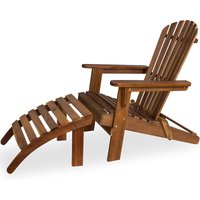 Sonnenliege Holz Wetterfest Klappbar 160kg Belastbarkeit Fußstütze Armlehnen Garten Balkon Terrasse Holzstuhl Liege Ergonomisch Adirondack - Casaria von Casaria