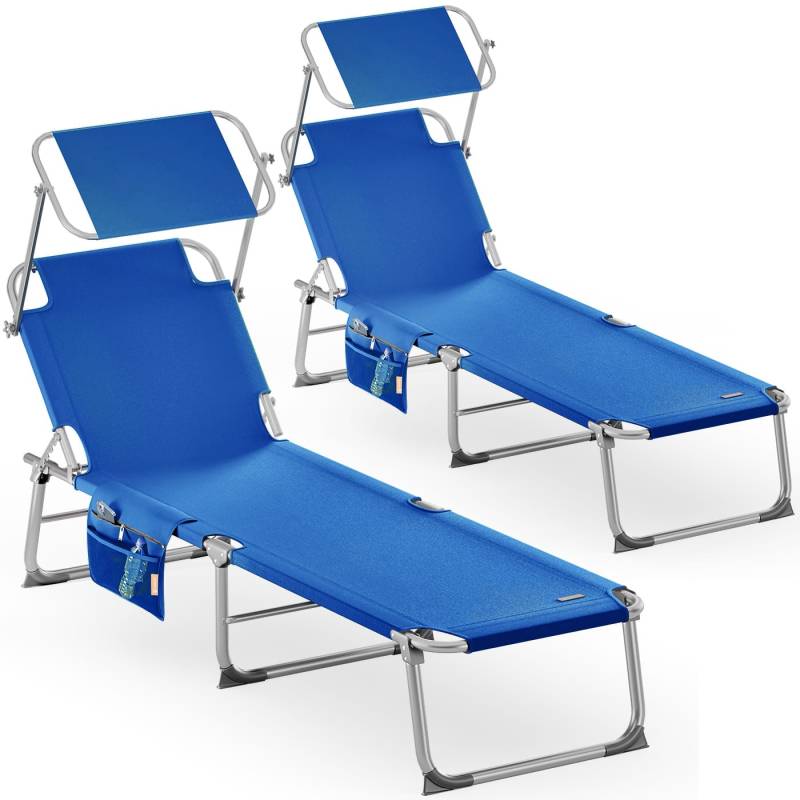 Sonnenliege Ibiza 2er-Set Blau Alu mit Sonnendach von Casaria®