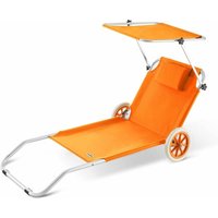 Sonnenliege Klappbar mit Dach Strandliege mit Rollen Tasche Outdoor Klappliege Liegestuhl abnehmbarer Sonnenschutz Liegestuhl 115kg orange - Casaria von Casaria